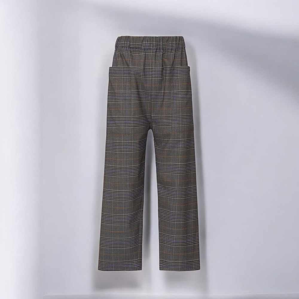 Sea New York ‘Rowan’ Track Pants in Taupe Brown Plaid Virgin Wool-Blend Size 2 - Picture 2 of 16